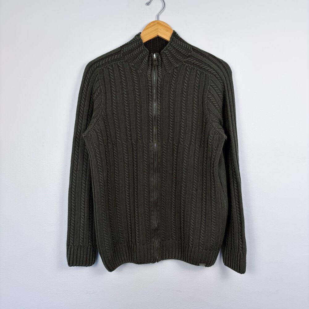 Fly3 Cable Cable Knit Cashmere Full Zip Sweater Olive Green